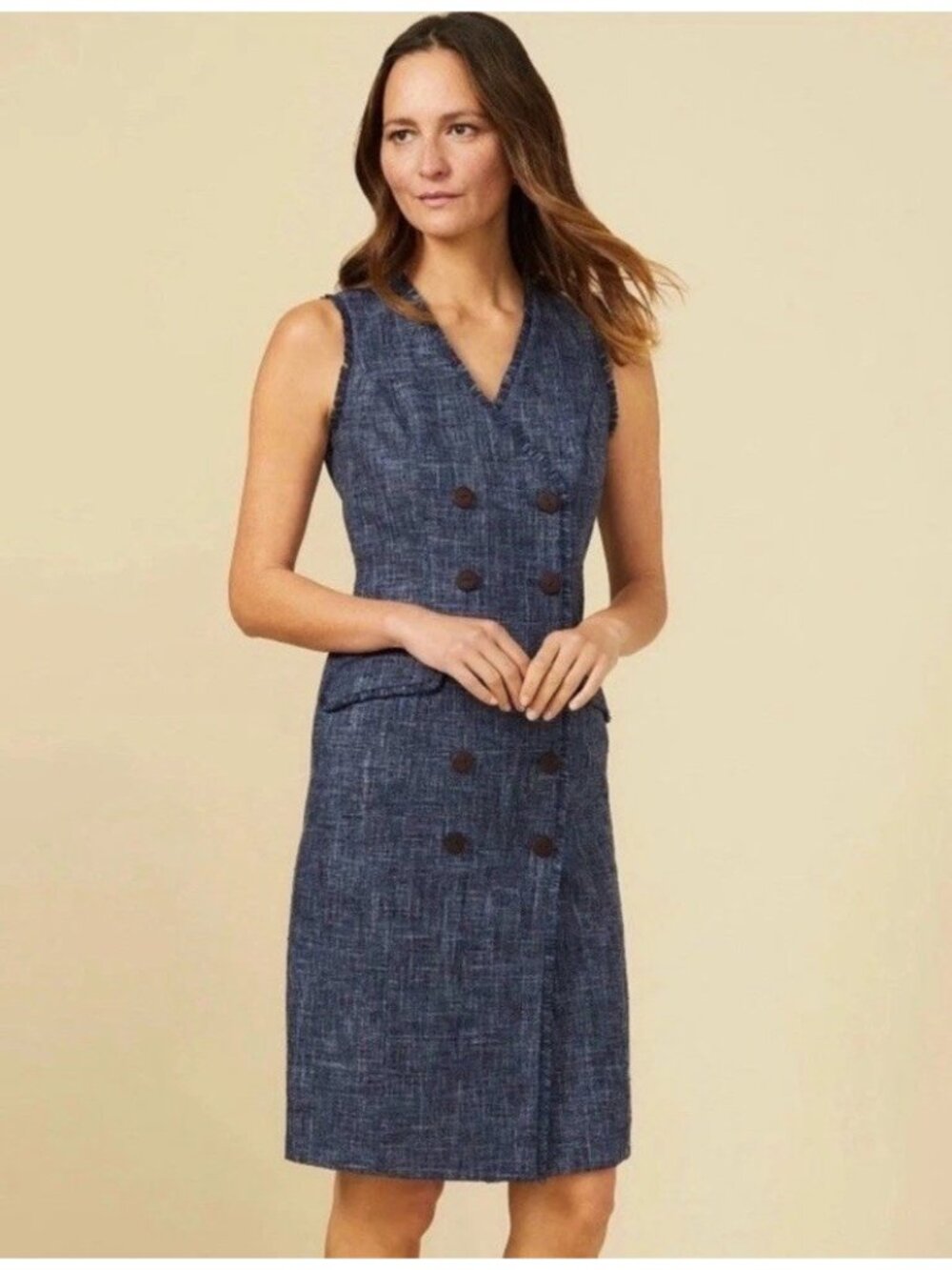 J Mclaughlin Womens Pia Dress Sz 6 Sleeveless Tweed Double Breasted Knee Modest